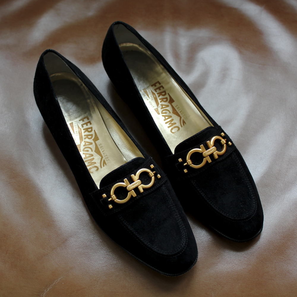 Ferragamo Patent Leather Buckled Ballet Flats Dark Red Womens